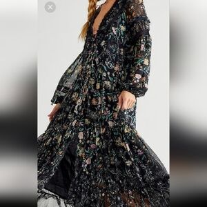 Free People Cassis Tiered Chiffon Ruffle  Maxi Dress